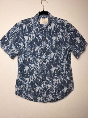 OLD RANCH Short-Sleeve Blue Leaf-Print Button Down Shirt MENS LG